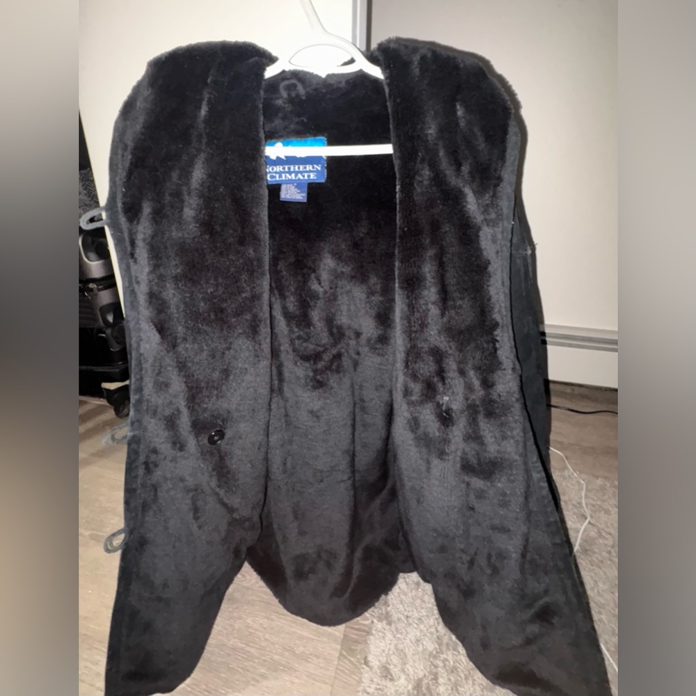 Northern Climate Black Faux Suede and Fur Hooded Winter Coat